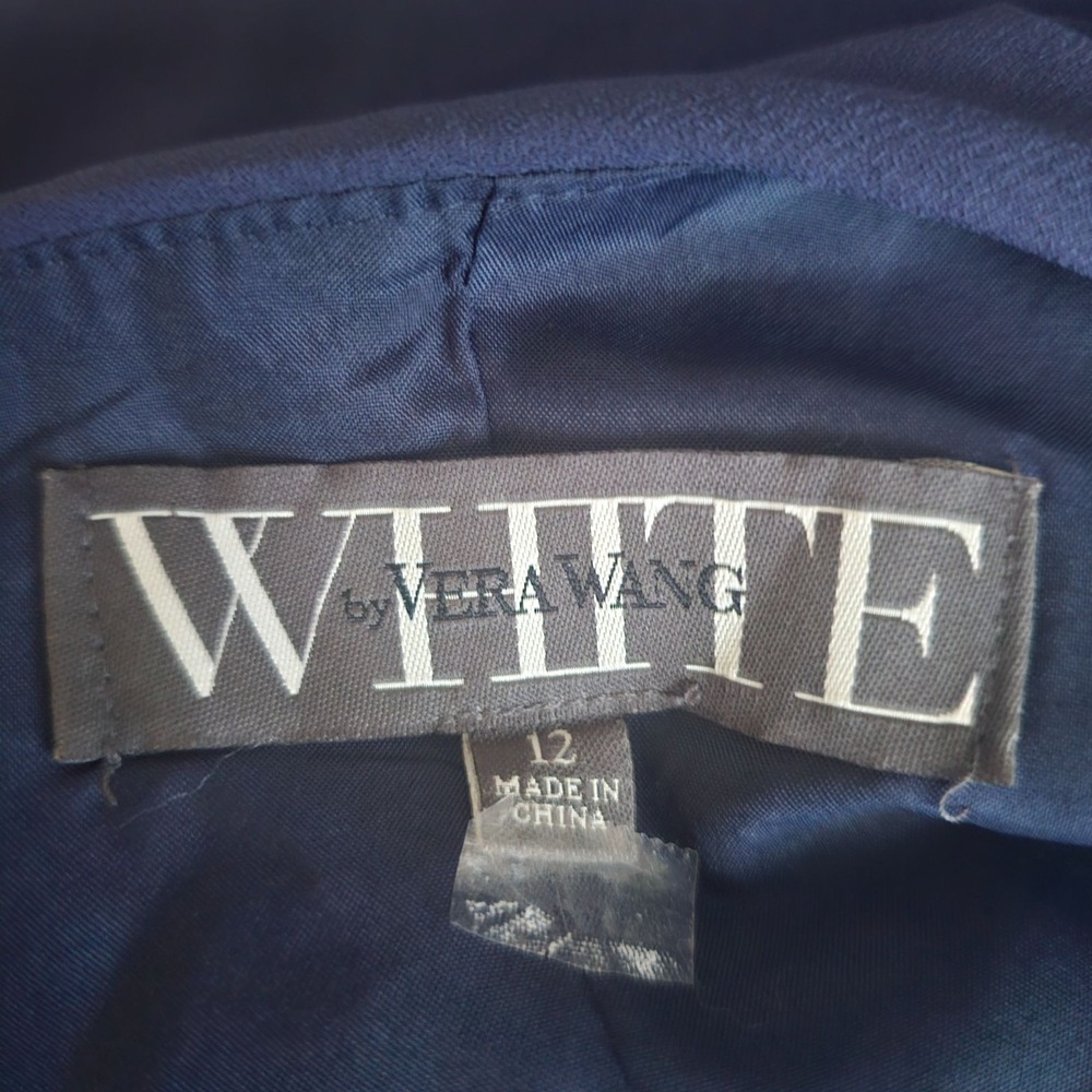 WHITE by Vera Wang Midnight Pleated Waist Tie One Shoulder Cocktail Dress Sz 12 - Picture 6 of 16